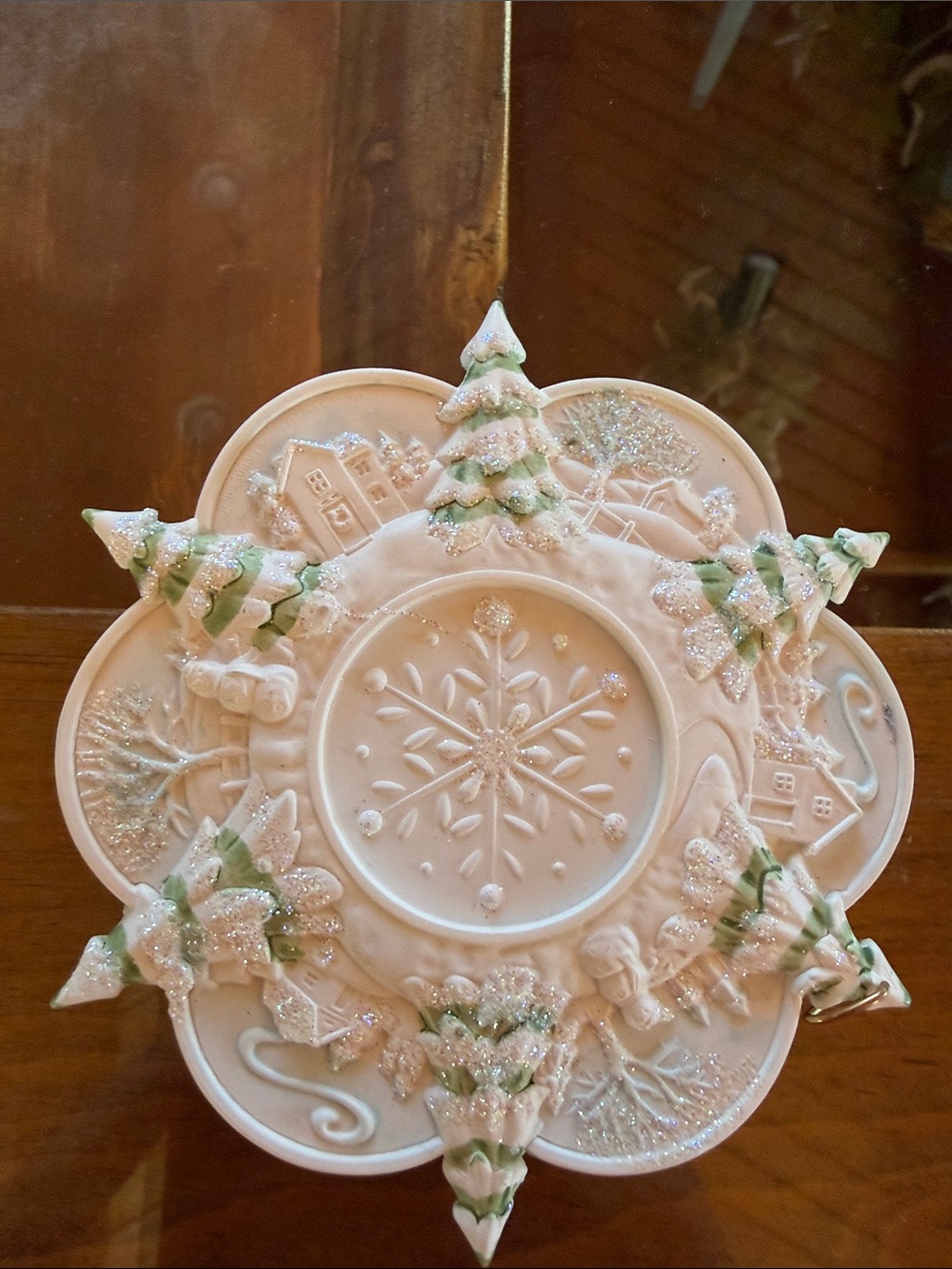 Hallmark Cream and Green Snowflake Tree Ornament